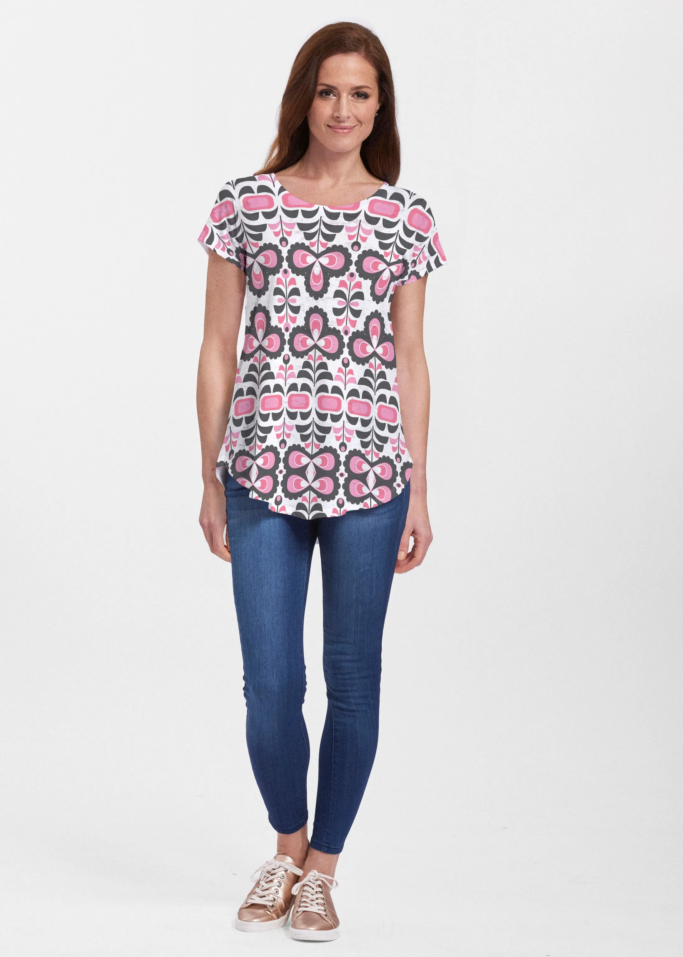 Lolly (8090) ~ Short Sleeve Scoop Neck Flowy Tunic