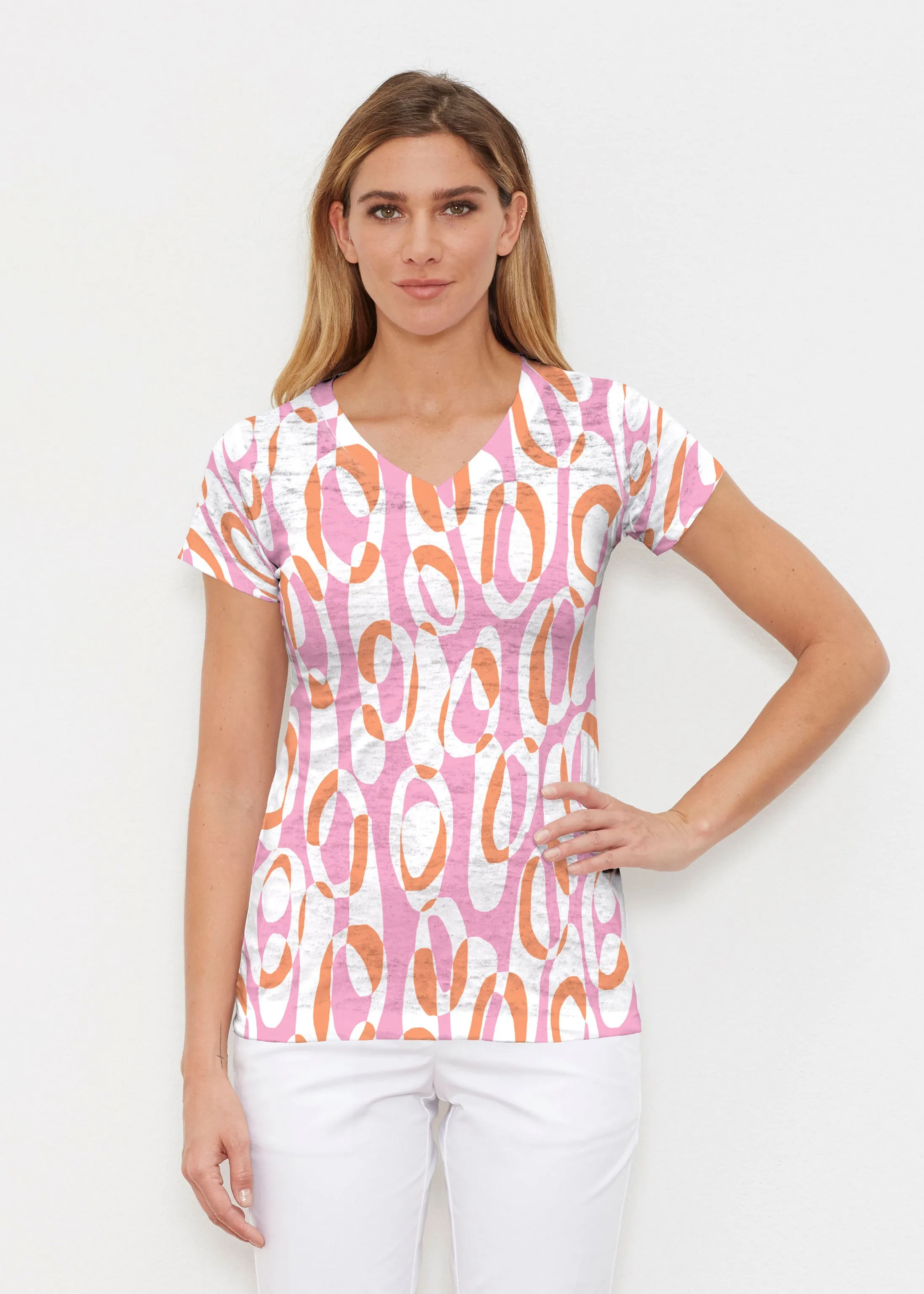 Loop ta Loop Pink (8085) ~ Signature Cap Sleeve V-Neck Shirt