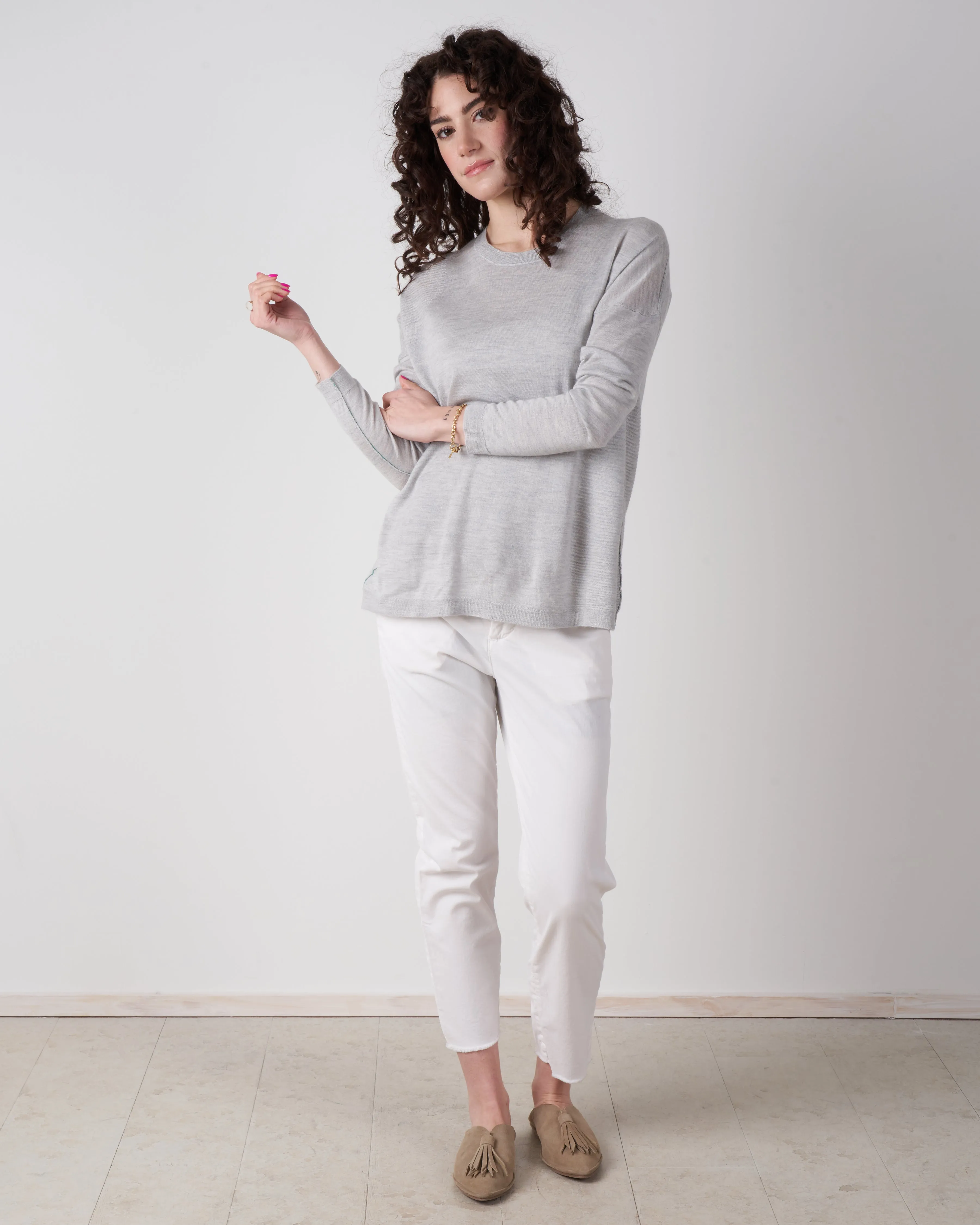 l/s textured crew top - cloud grey