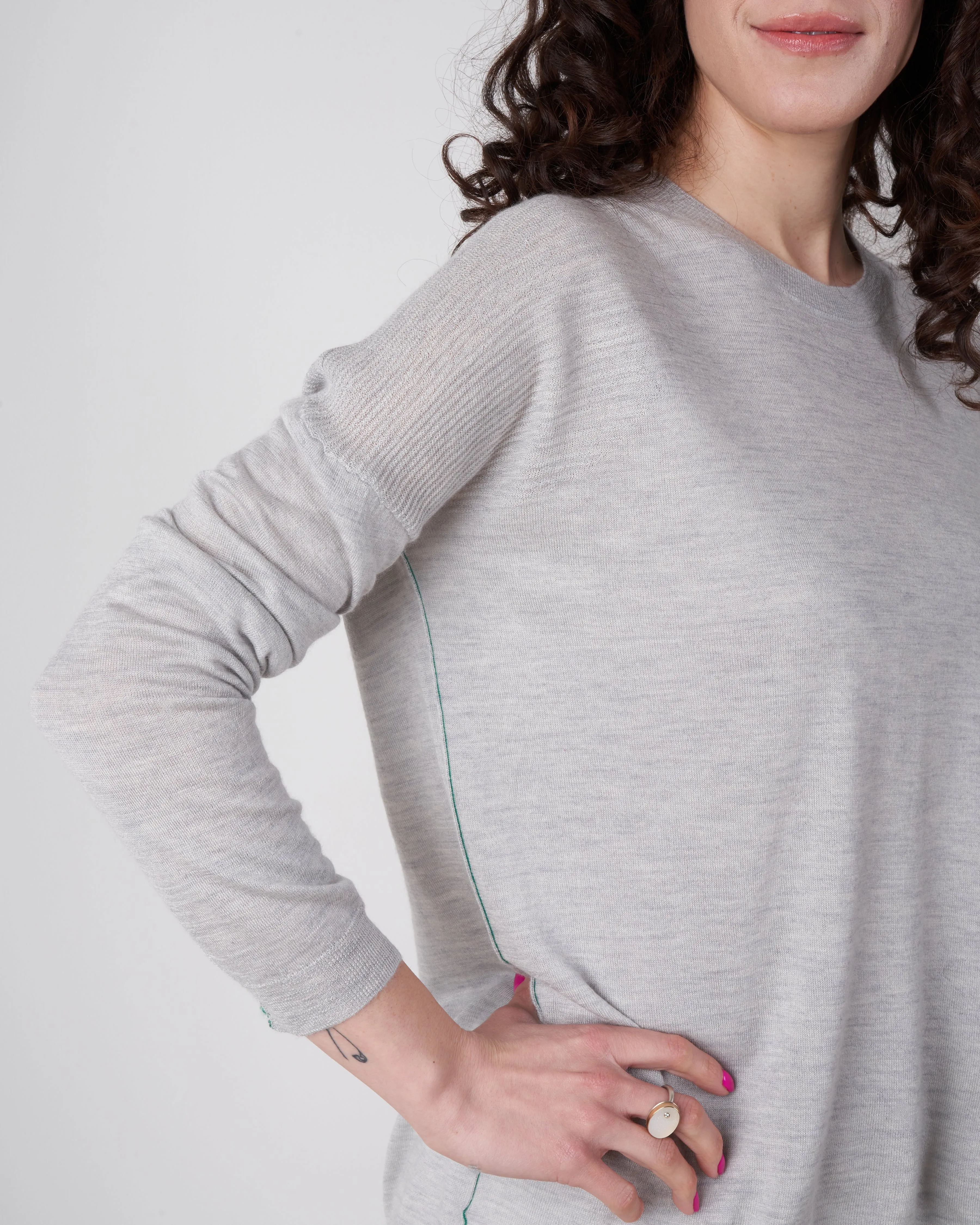 l/s textured crew top - cloud grey