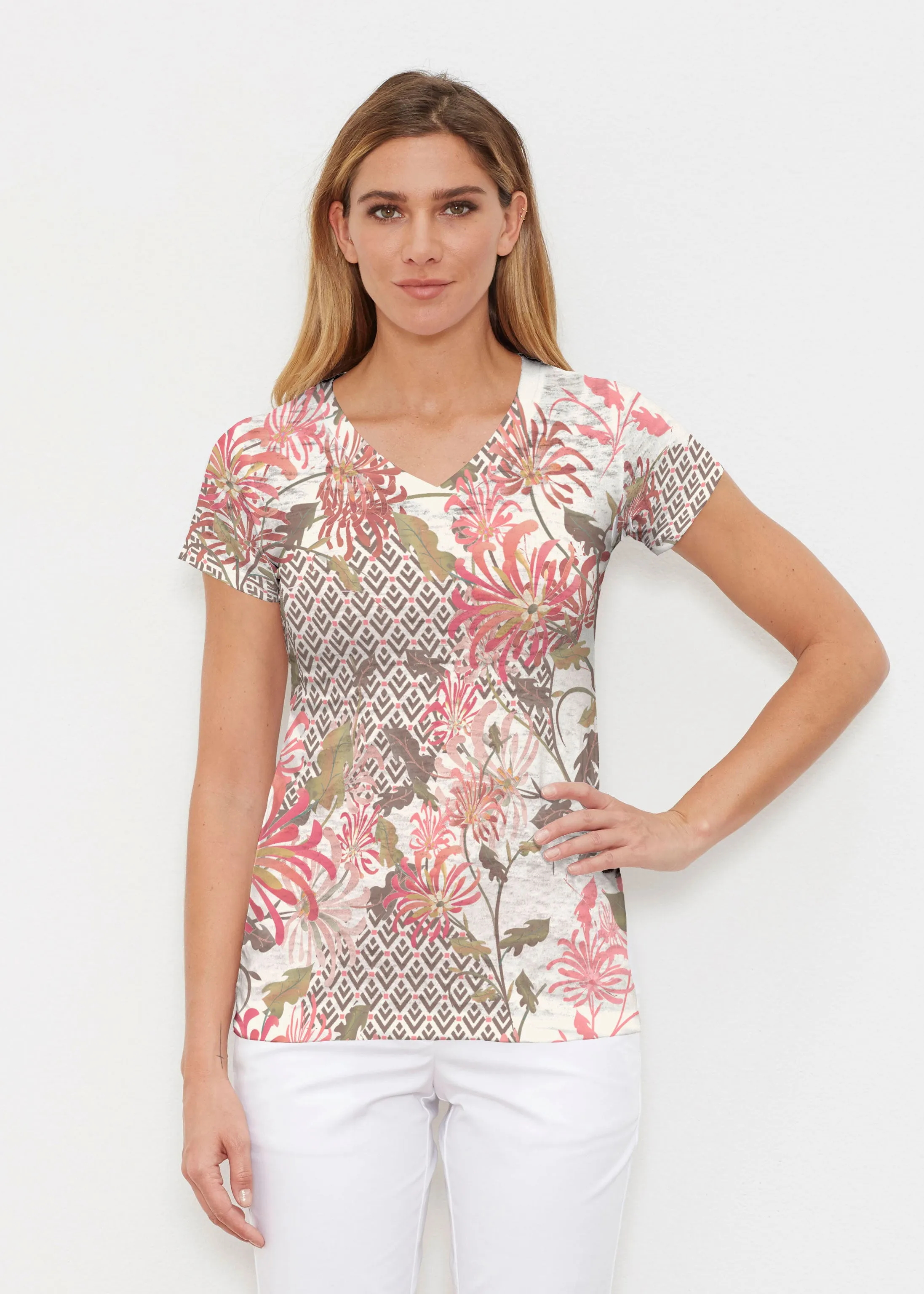 Lucia Chocolate (8129) ~ Signature Cap Sleeve V-Neck Shirt