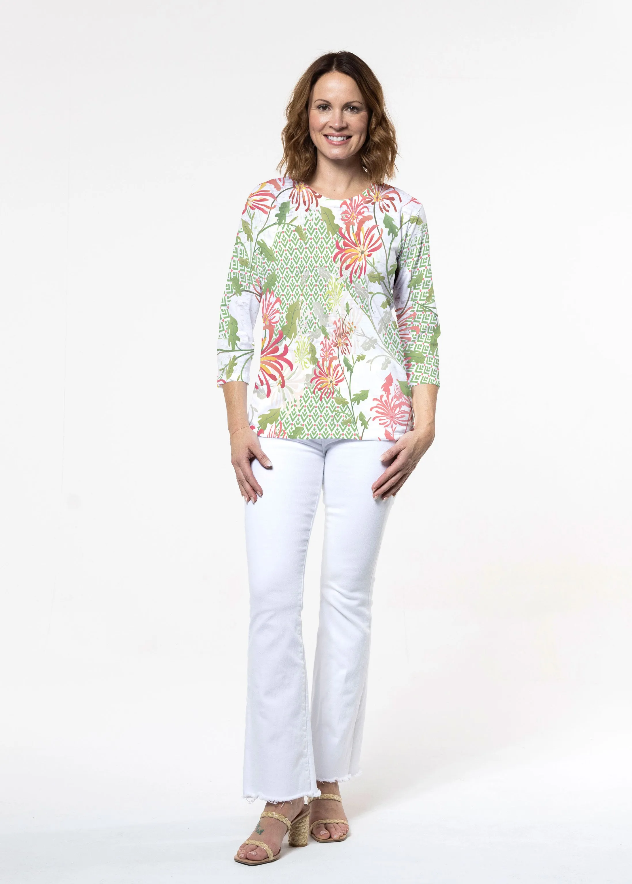 Lucia Green (8089) ~ Signature 3/4 Sleeve Crew Neck Top