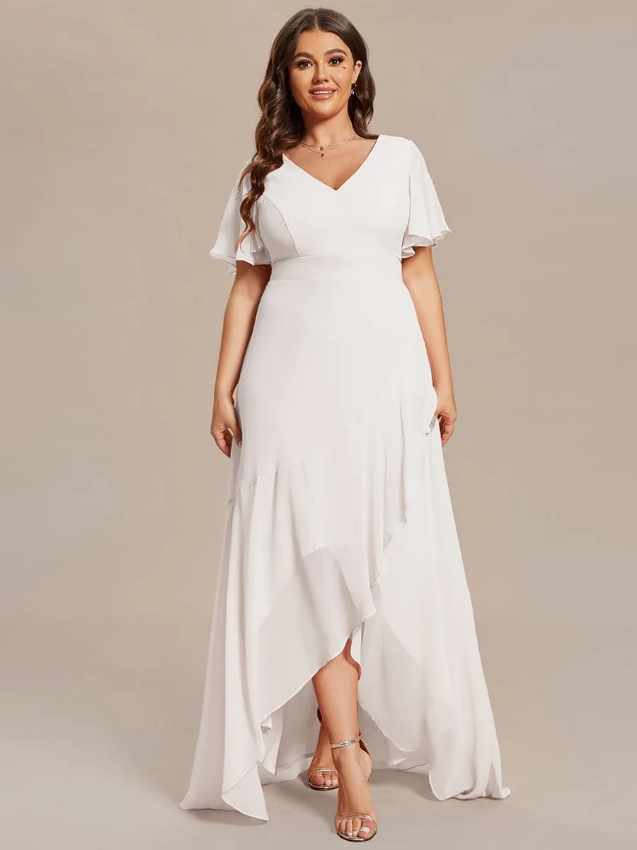 Malina Plus Size Ivory chiffon lotus hem wedding gown s12-14 Express NZ wide