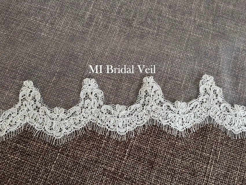 Mantilla Lace Wedding Veil, Fingertip Small Eyelash Lace Veil, Mi Bridal