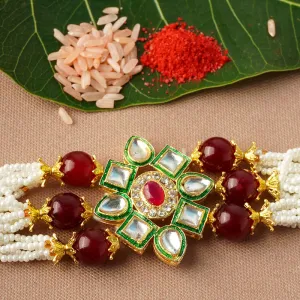 Maroon Beaded Triple Layered Crystal Rakhi