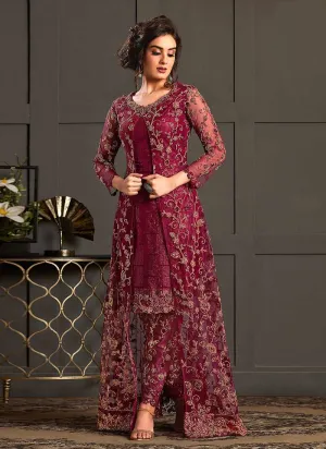 Maroon Heavy Embroidered Jacket Style Anarkali Suit