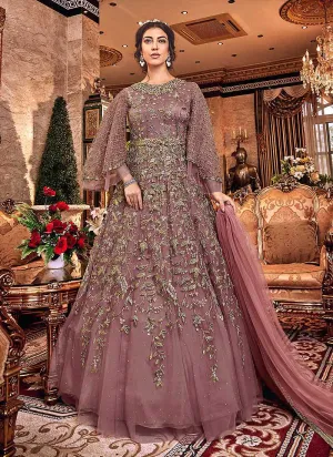 Mauve and Gold Heavy Embroidered Anarkali