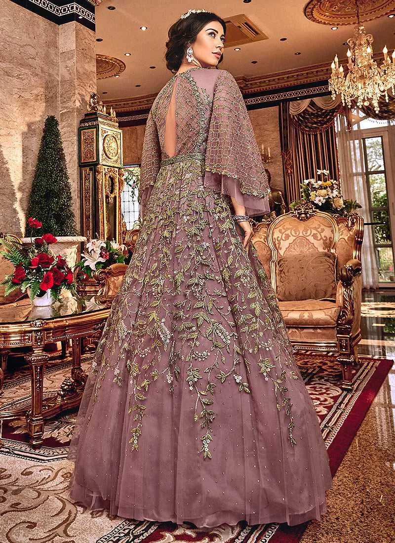 Mauve and Gold Heavy Embroidered Anarkali