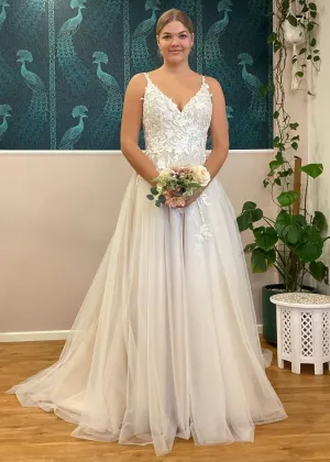Meleana applique lace wedding gown ivory/pink nude Express NZ wide