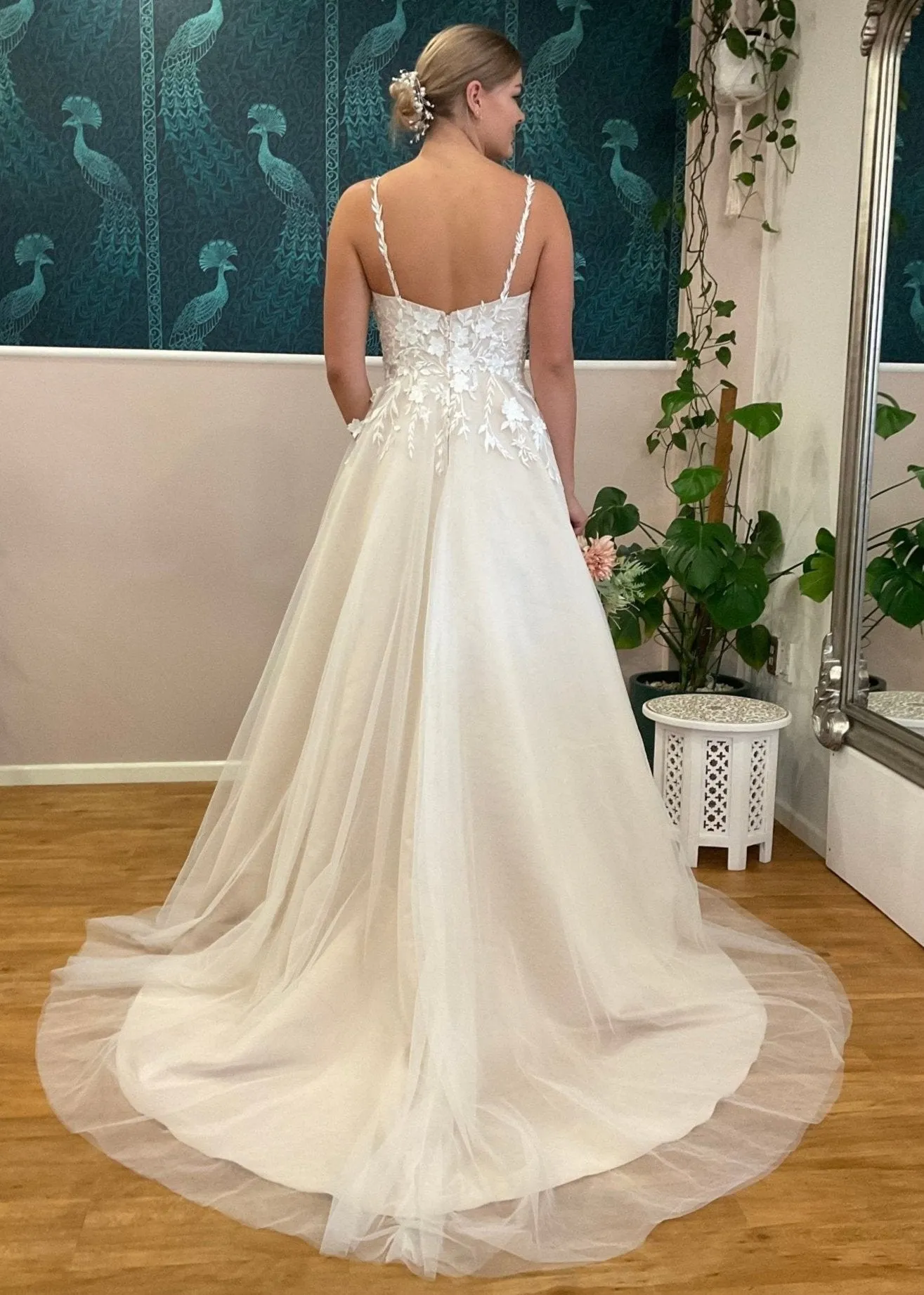 Meleana applique lace wedding gown ivory/pink nude Express NZ wide