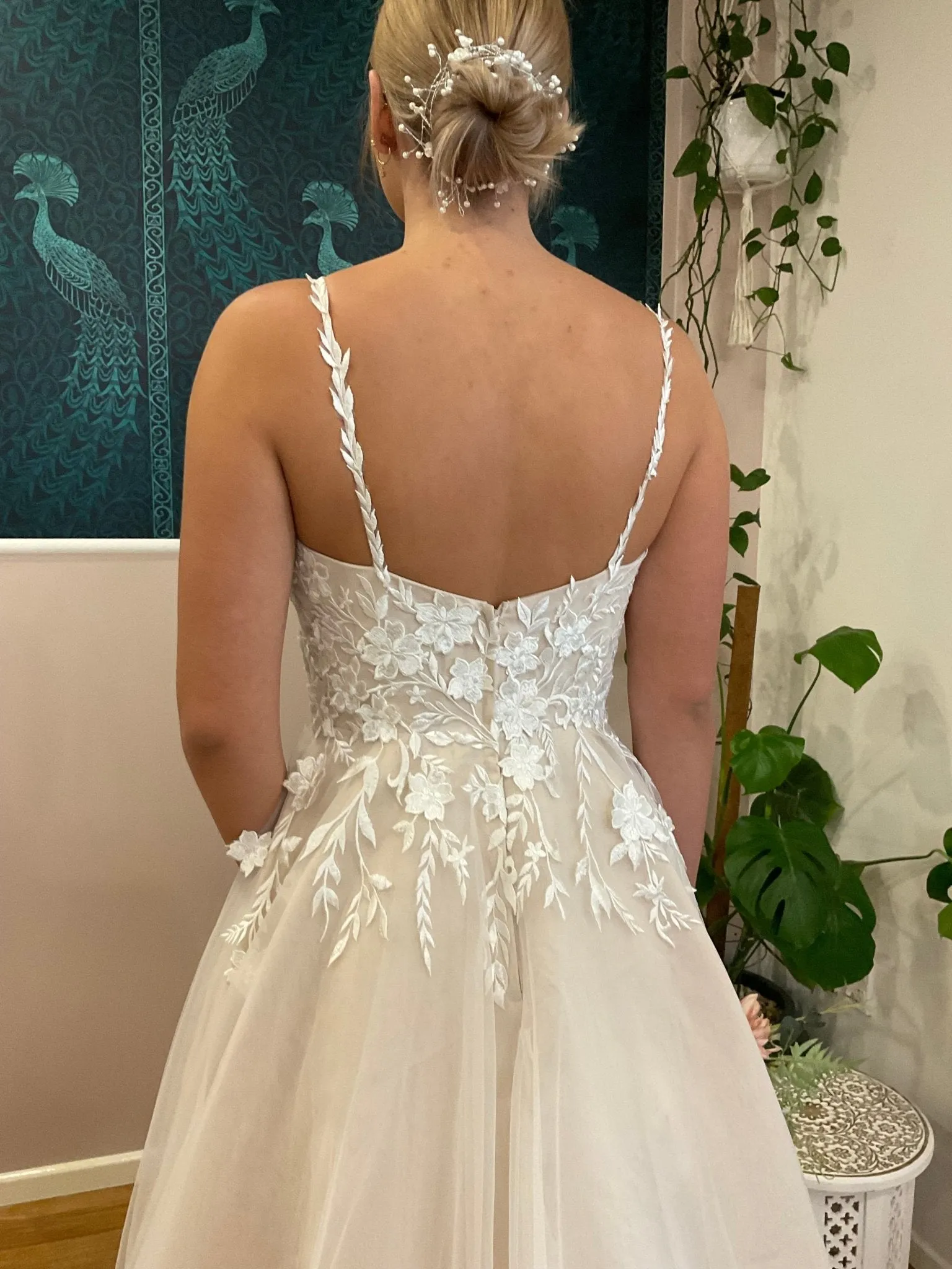 Meleana applique lace wedding gown ivory/pink nude Express NZ wide