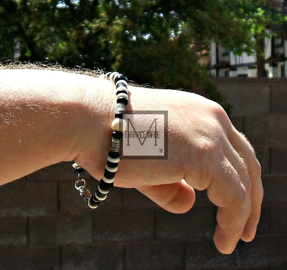 Men's Black and White Onyx Beaded Bracelet