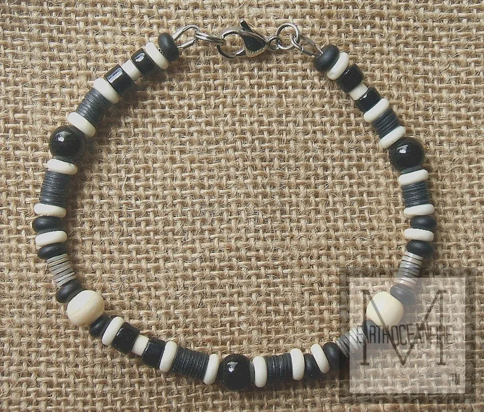 Men's Black and White Onyx Beaded Bracelet