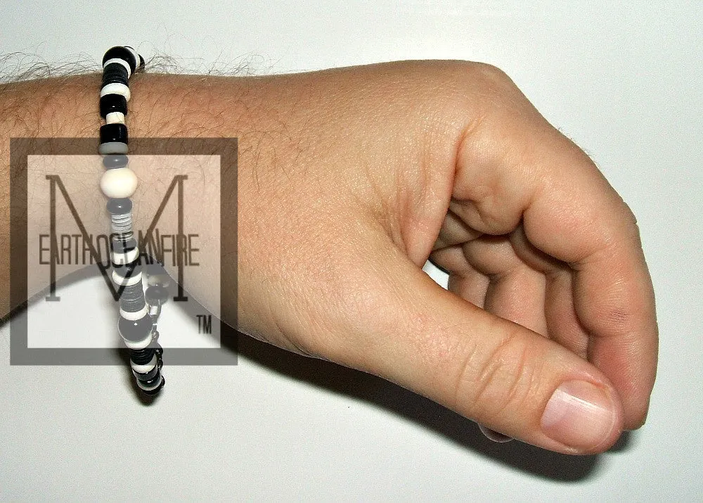 Men's Black and White Onyx Beaded Bracelet