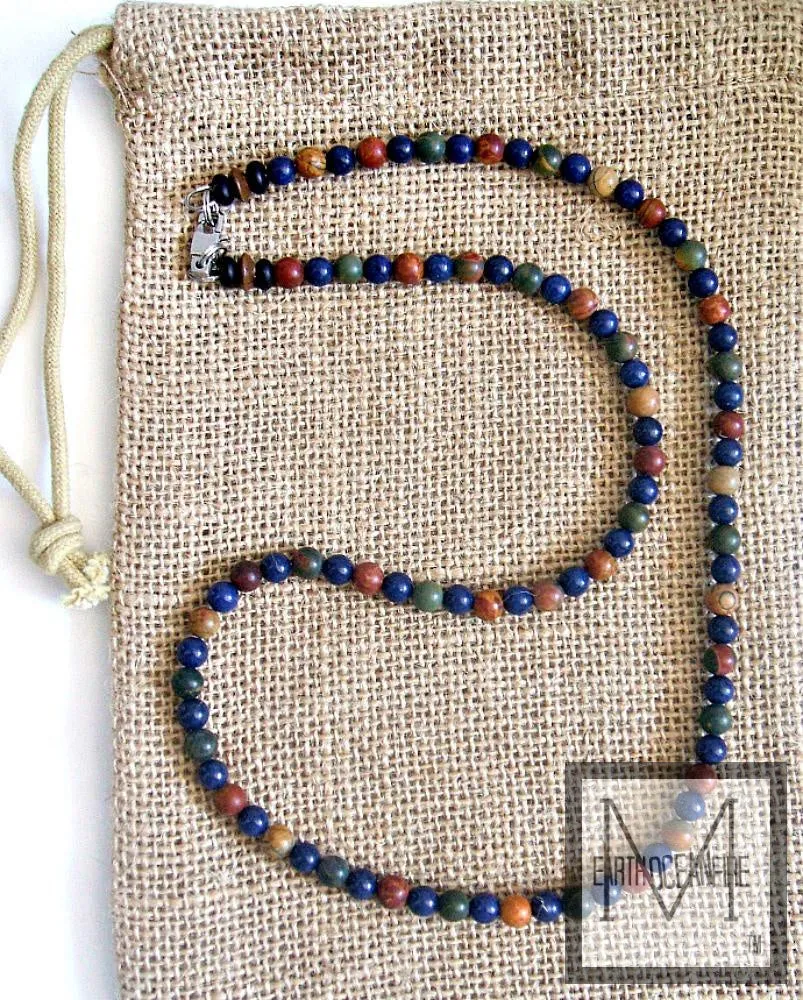 Men's Blue Lapis Jasper Beaded Necklace