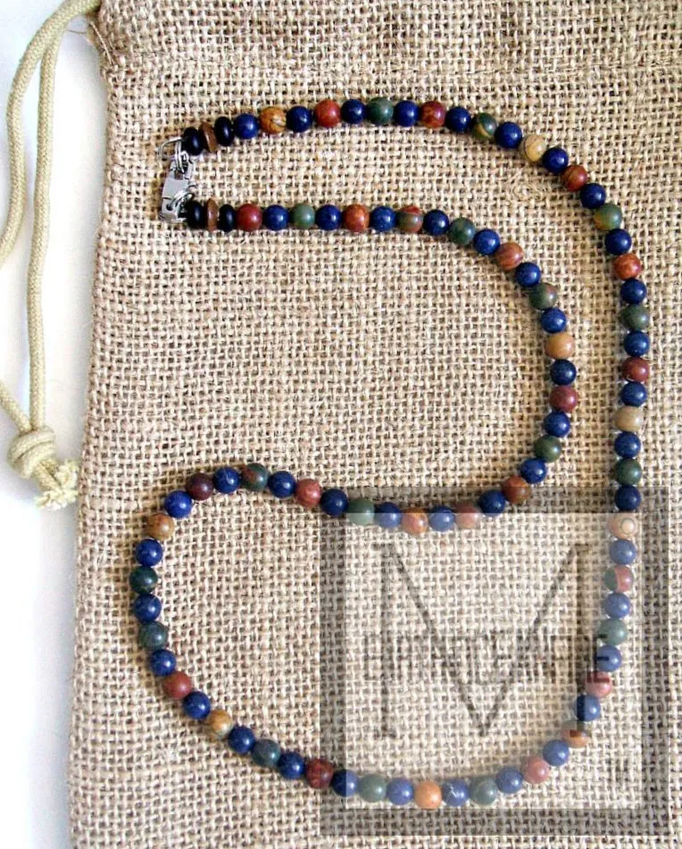 Men's Jasper and Blue Lapis Necklace Bracelet Set