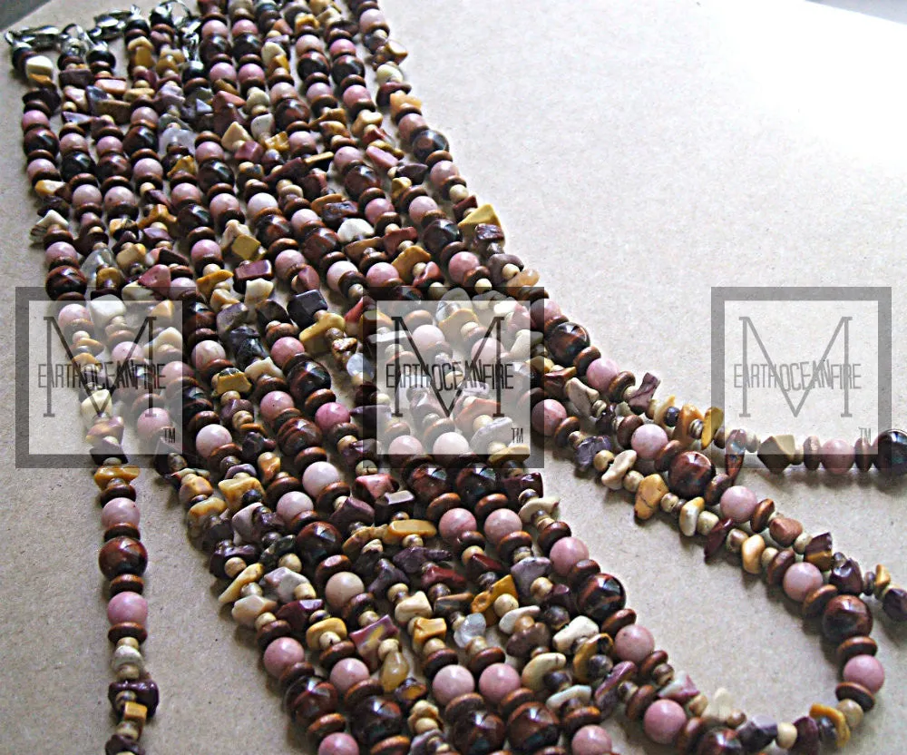 Men's Pink Rhodochrosite and Red Tigers Eye Necklace for Pink Shirt