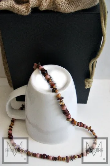 Men's Pink Rhodochrosite and Red Tigers Eye Necklace for Pink Shirt