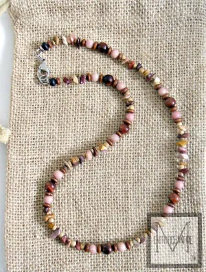 Men's Pink Rhodochrosite and Red Tigers Eye Necklace for Pink Shirt