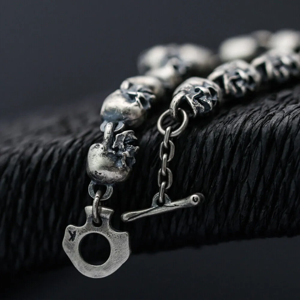 Men‘s Real Solid 925 Sterling Silver Bracelets Link Chain Skull OT Buckle 9.3"