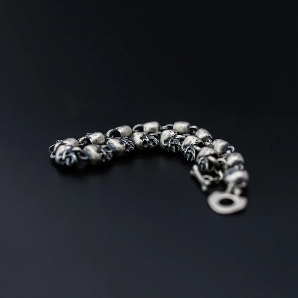 Men‘s Real Solid 925 Sterling Silver Bracelets Link Chain Skull OT Buckle 9.3"