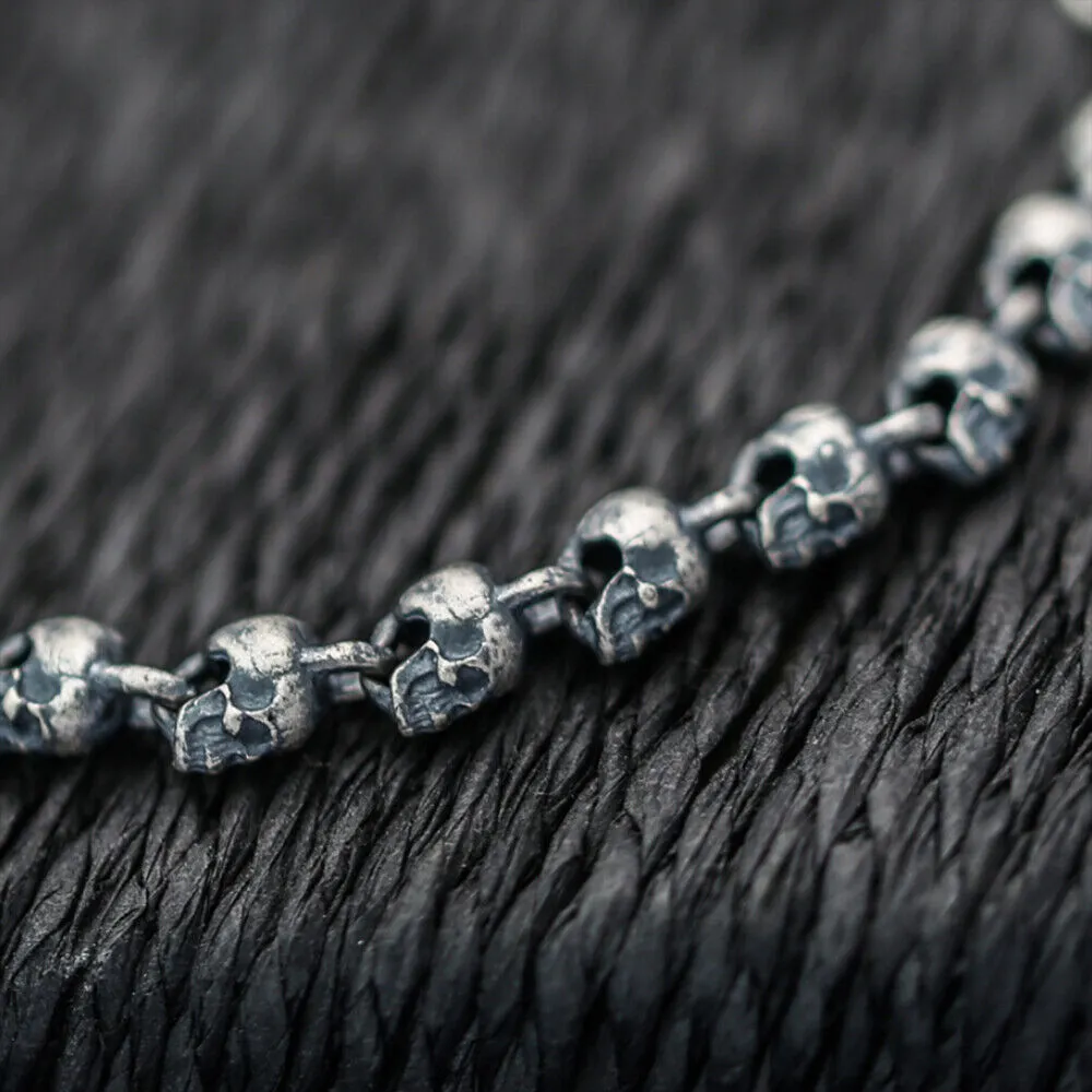 Men‘s Real Solid 925 Sterling Silver Bracelets Link Chain Skull OT Buckle 9.3"