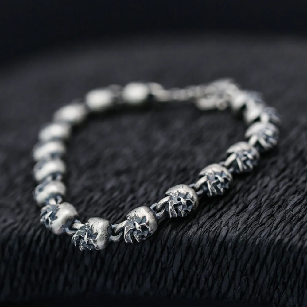 Men‘s Real Solid 925 Sterling Silver Bracelets Link Chain Skull OT Buckle 9.3"