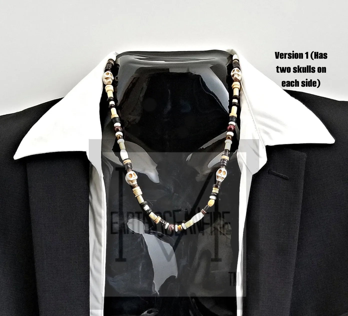 Men's Red and Brown Tigers Eye Skull Beaded Necklace