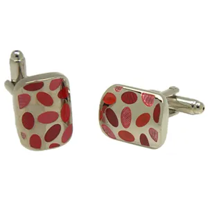 Men’s Silvertone Square Pink/Red Oval Pattern Cufflinks