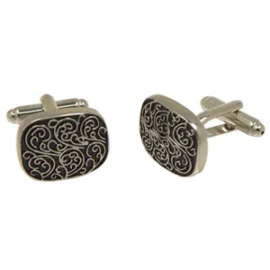 Men’s Silvertone Square Silver Swirl Pattern Cufflinks