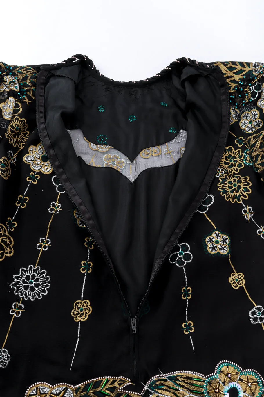 Metallic Beaded Floral Silk Shift Dress