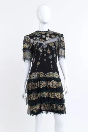 Metallic Beaded Floral Silk Shift Dress