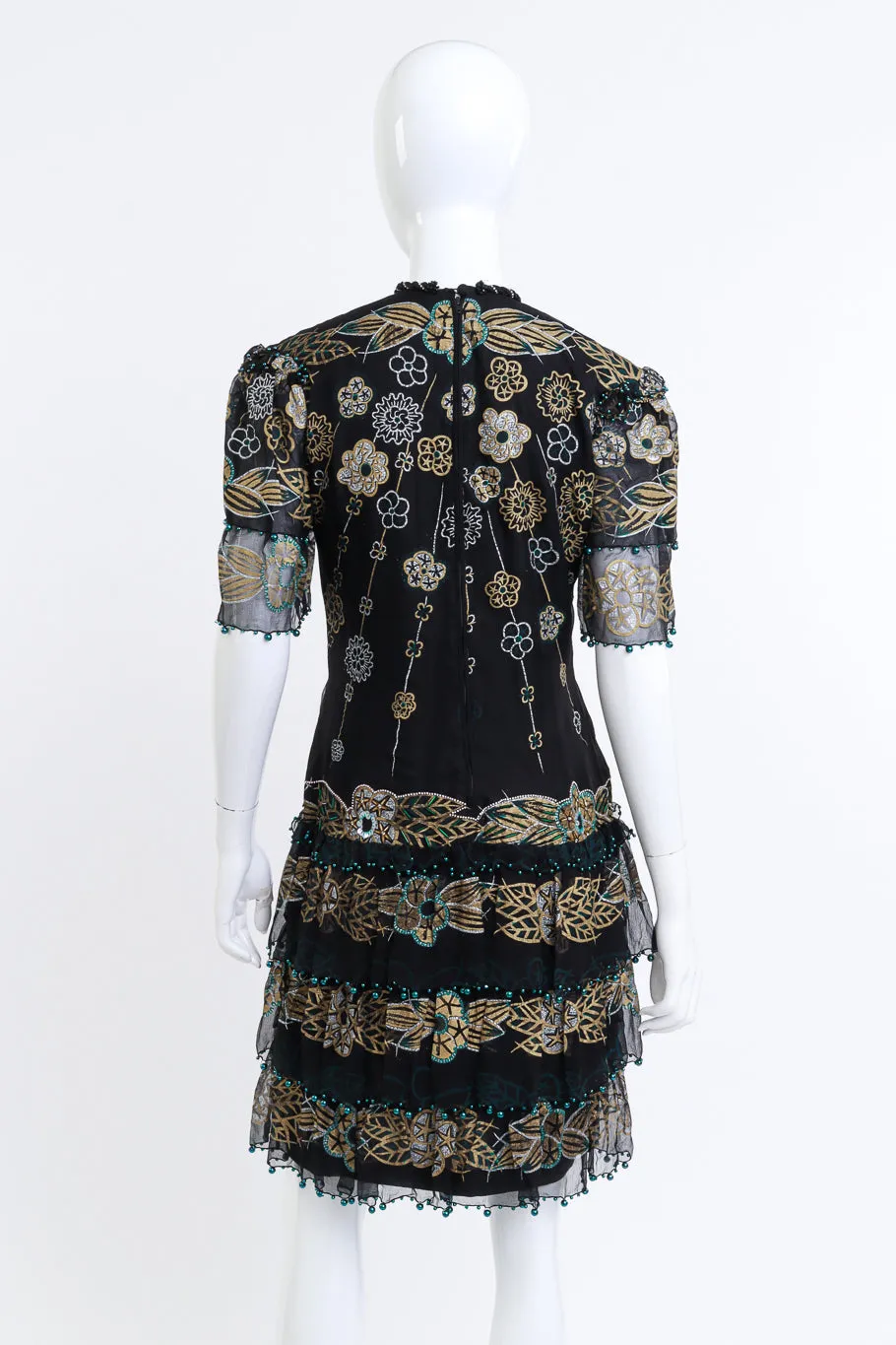 Metallic Beaded Floral Silk Shift Dress