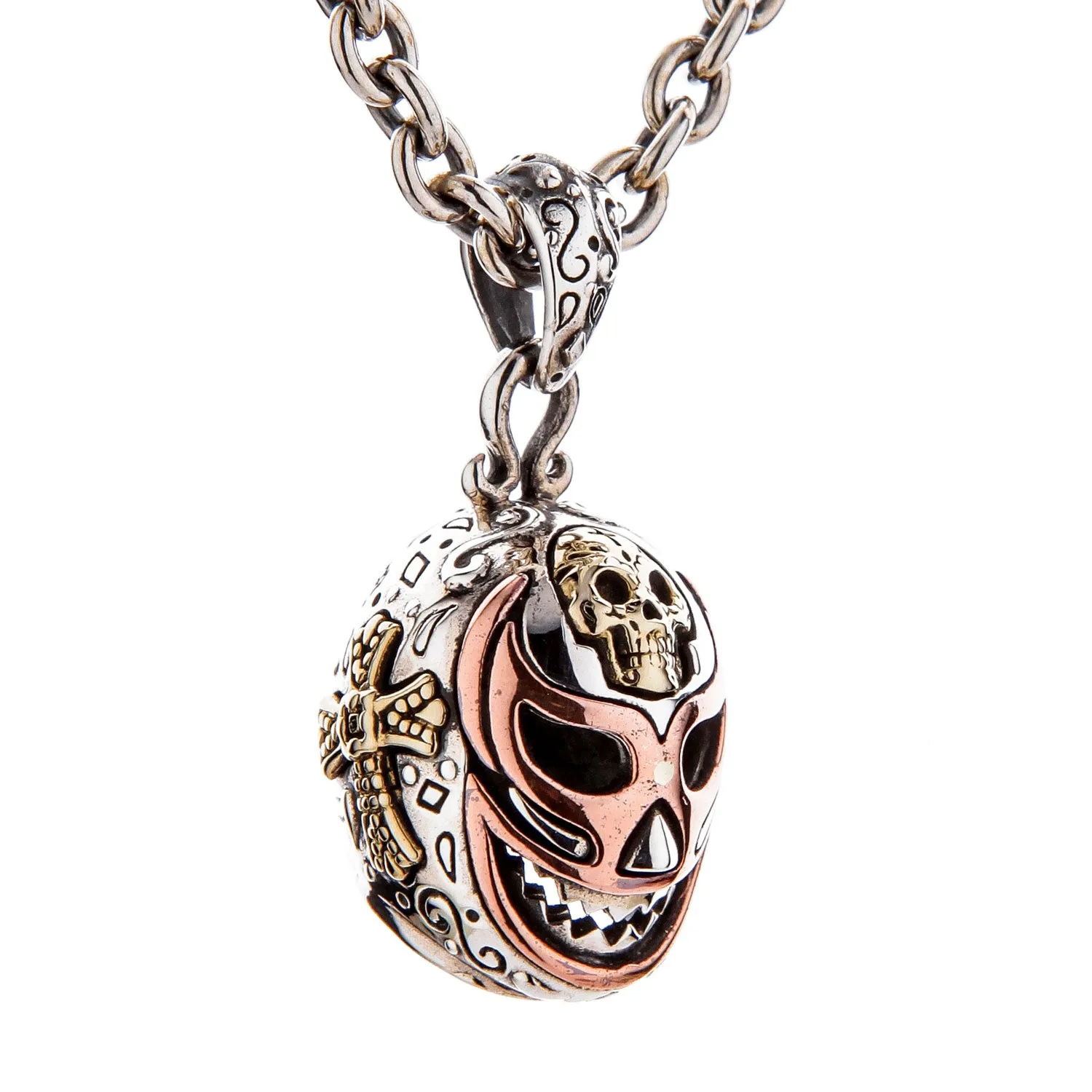Mexican Lucha Libre Mask Sterling Silver Skull Pendant