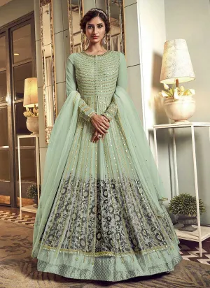 Mint Green Heavy Embroidered Gown Style Anarkali Suit