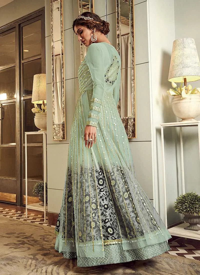 Mint Green Heavy Embroidered Gown Style Anarkali Suit