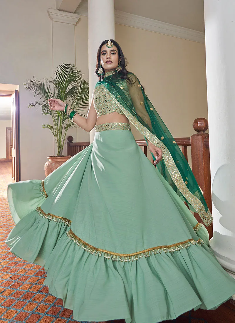 Mint Green Multi Embroidered Designer Lehenga Choli