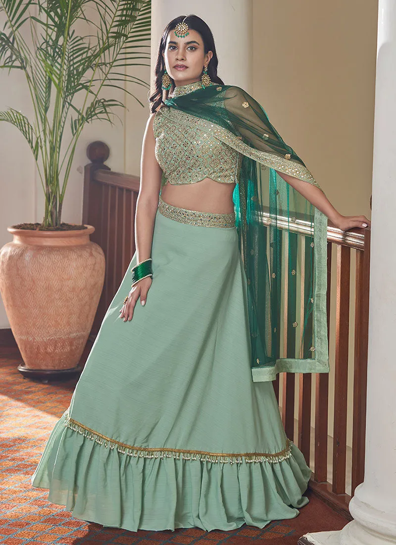 Mint Green Multi Embroidered Designer Lehenga Choli