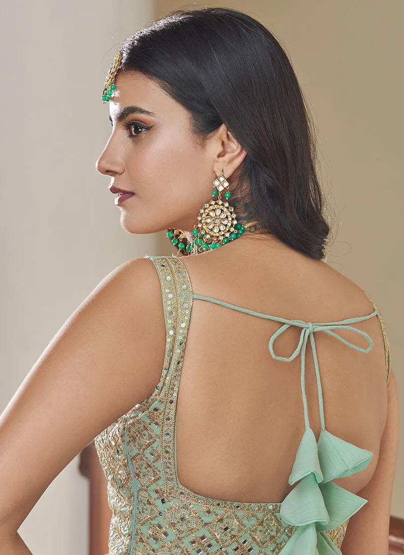 Mint Green Multi Embroidered Designer Lehenga Choli