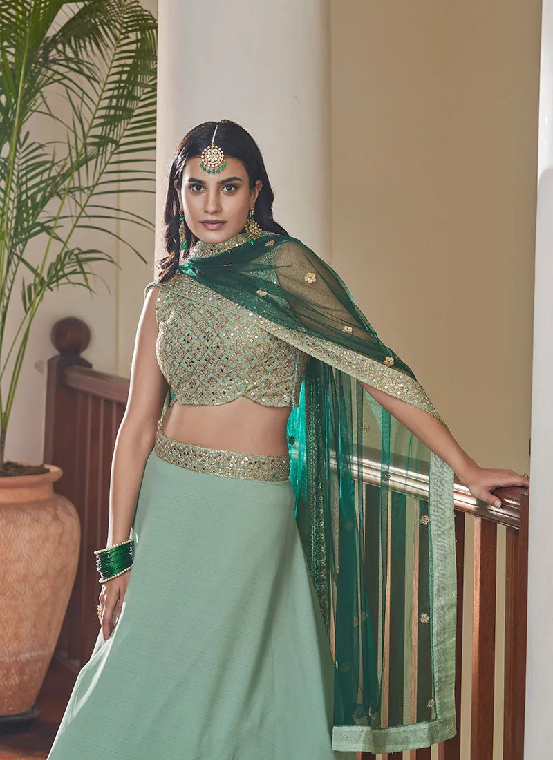 Mint Green Multi Embroidered Designer Lehenga Choli