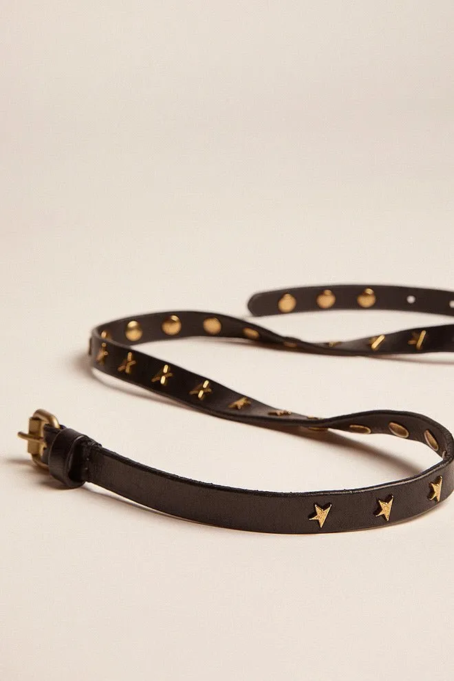 molly belt washed leather star studs - black