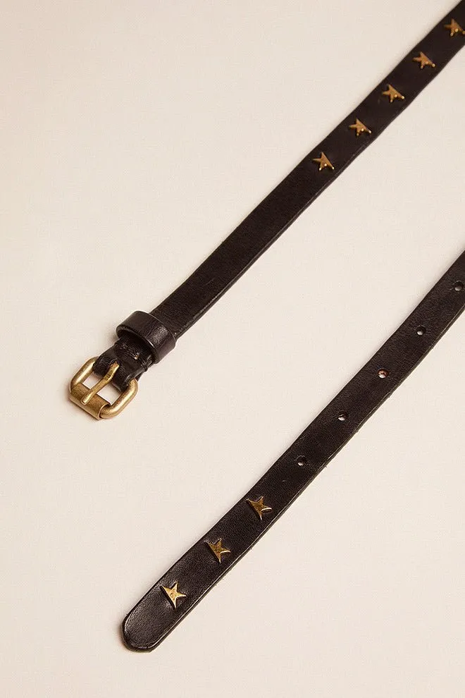 molly belt washed leather star studs - black