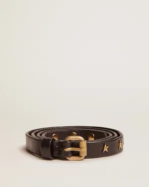 molly belt washed leather star studs - black