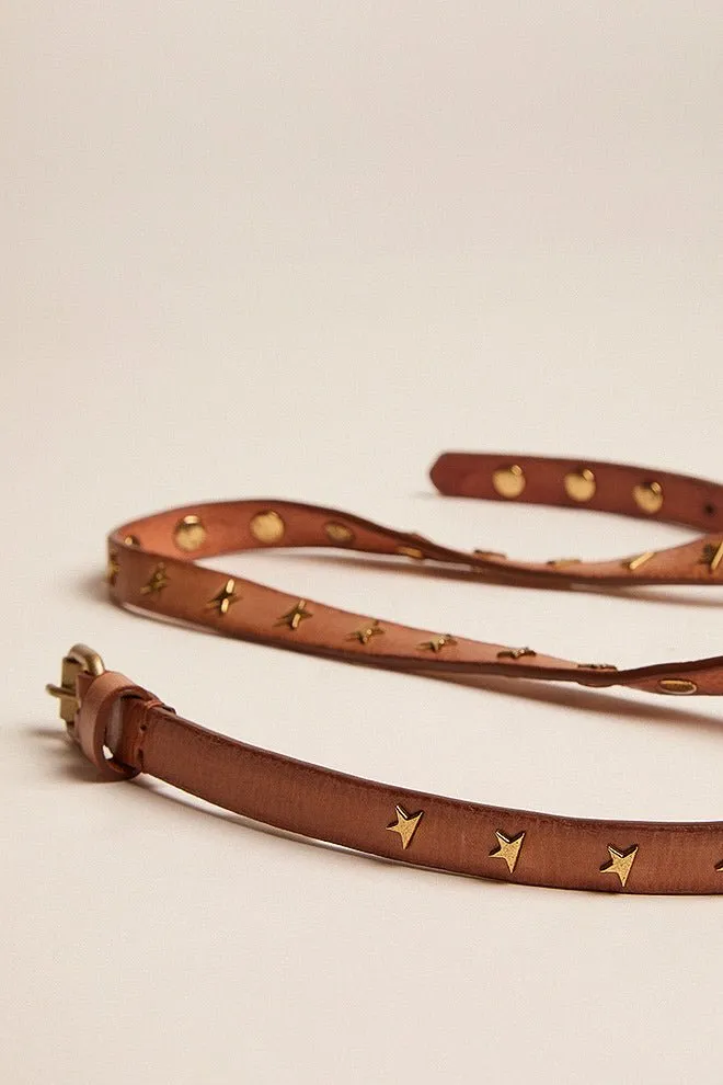 molly belt washed leather star studs - cuoio
