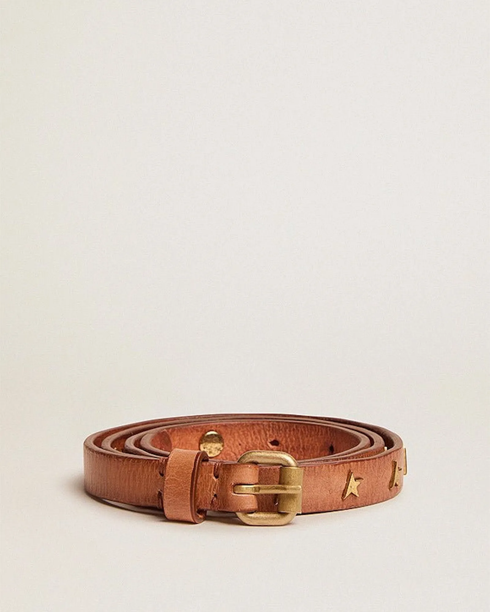 molly belt washed leather star studs - cuoio