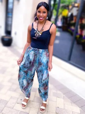 Multi Pattern Palazzo Pants - Blue