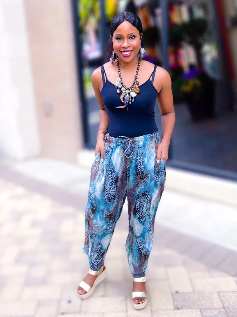 Multi Pattern Palazzo Pants - Blue