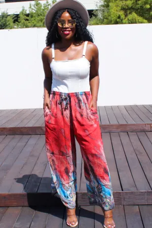 Multi Pattern Palazzo Pants - Red