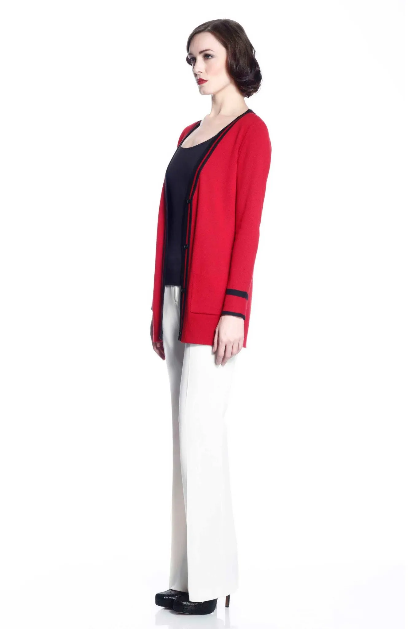 Myrna V-neck Reversible Cardigan - Red/Black