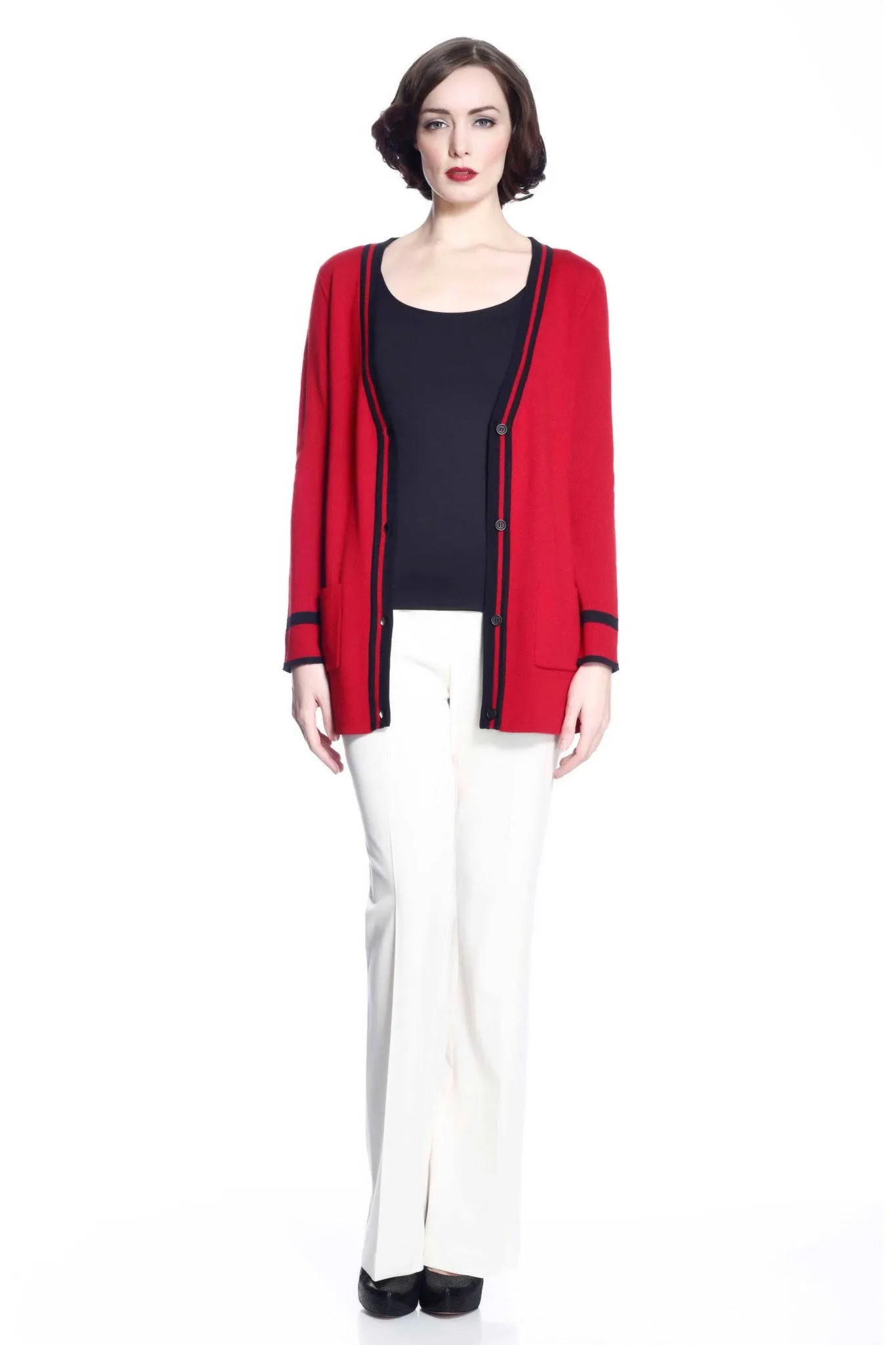 Myrna V-neck Reversible Cardigan - Red/Black